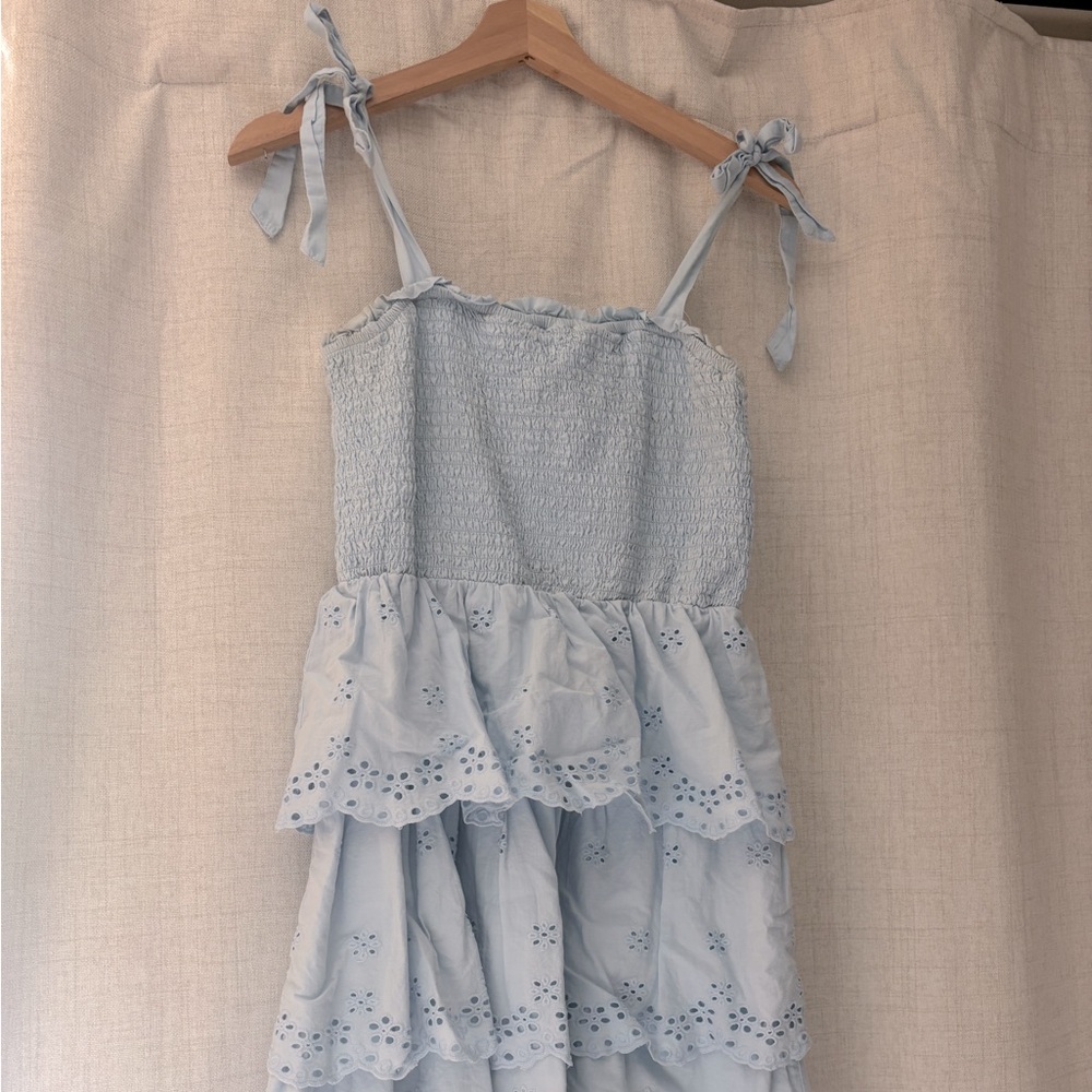 Light Blue Tiered Eyelet Sundress